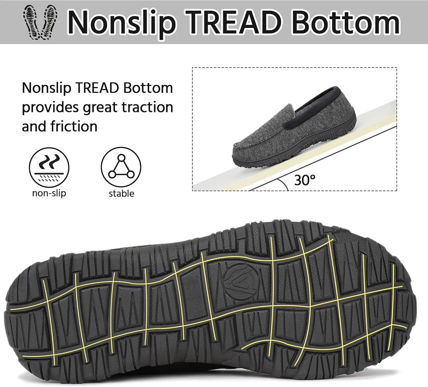 Mens Moccasin Slippers Indoor Outdoor Size Nonslip Memory Foam Shoes with Rubber Bottom