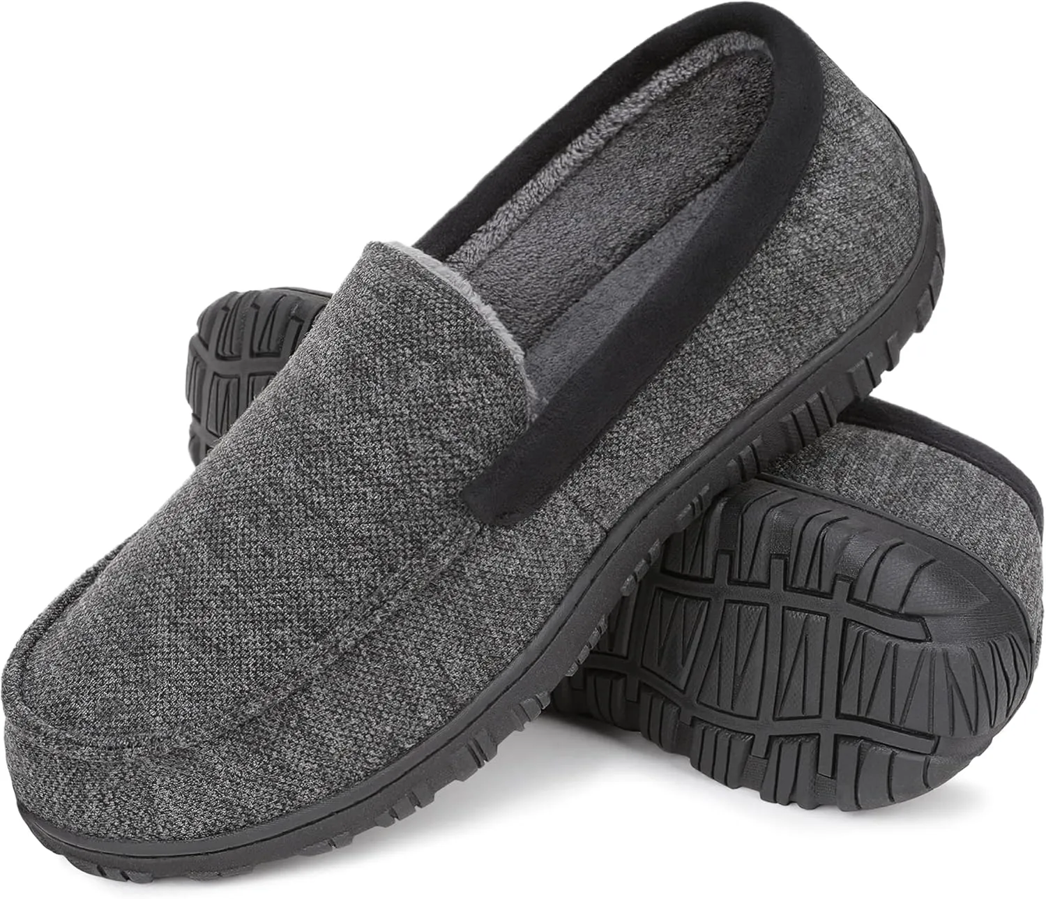 Mens Moccasin Slippers Indoor Outdoor Size Nonslip Memory Foam Shoes with Rubber Bottom