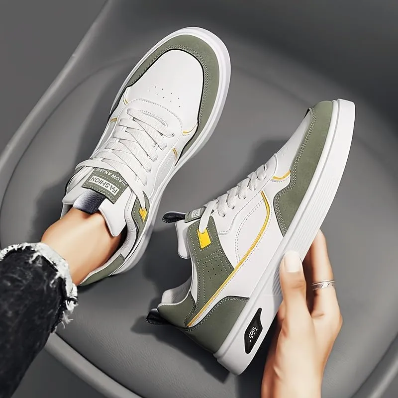Men's Skateboarding Shoes Casual Lace-up Sneakers - Solid Color Low Top PU Trainers, All-Season Round Toe Footwear with Fabric Inner, PVC Sole, Cloth Insole for Everyday Wear