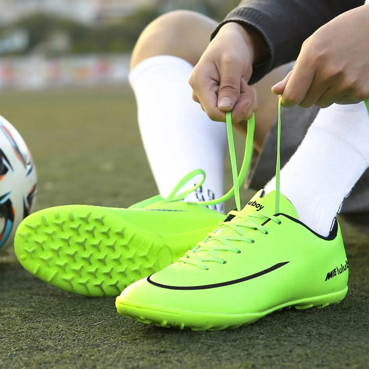 Men's Soccer Cleats Football Shoes Non-Slip Spikes Lace-Up Indoor TF Turf Futsal Running Sports Athletic Sneaker
