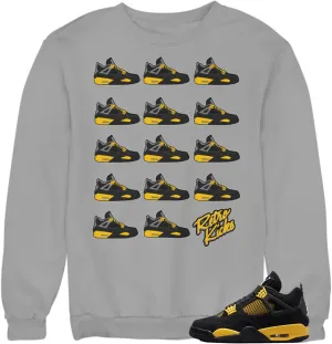 Men's Sweatshirt Pullover Retro Kicks Print in Jordan 4 Thunder Matching Colors. Urban Clothing