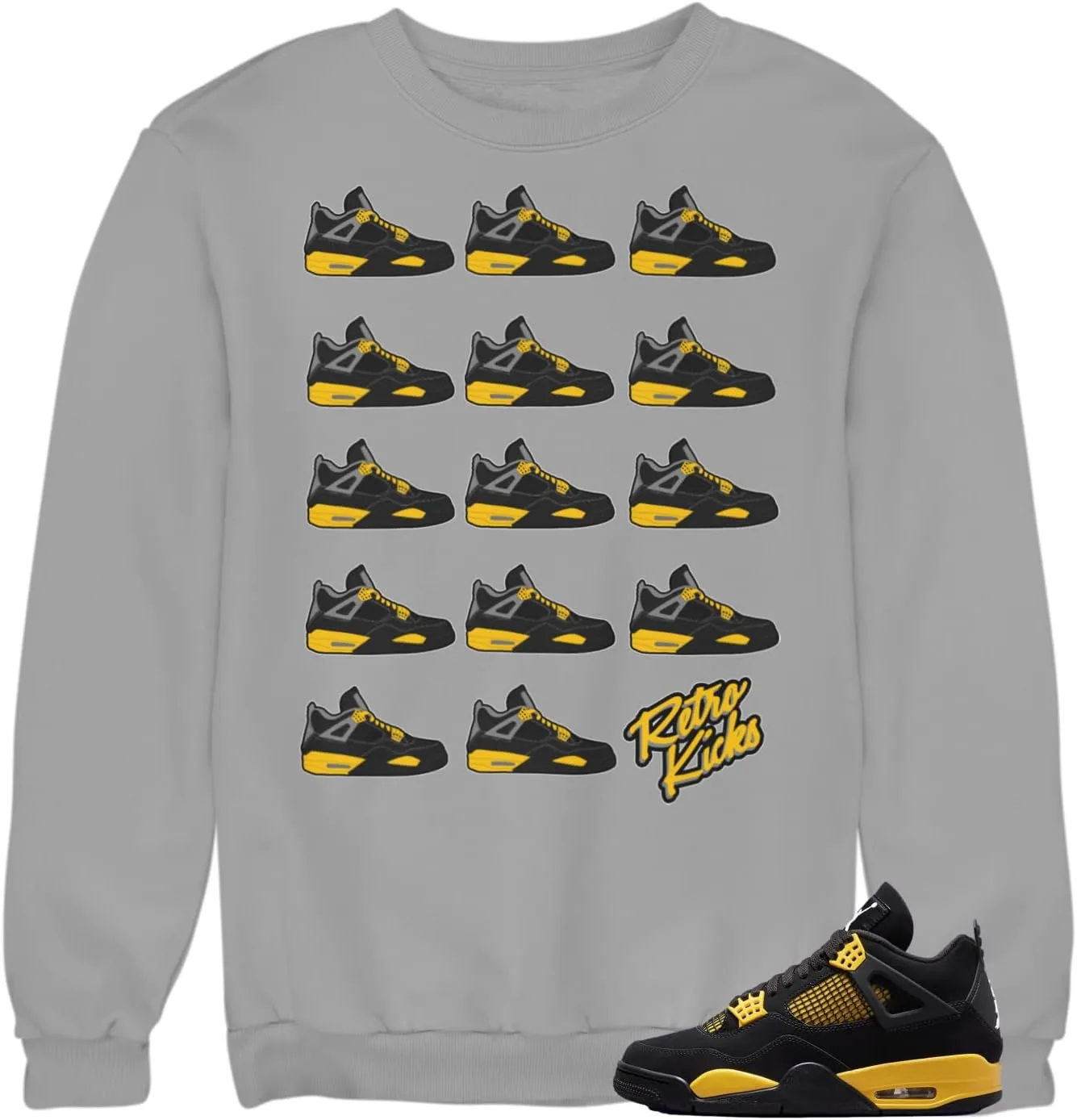 Men's Sweatshirt Pullover Retro Kicks Print in Jordan 4 Thunder Matching Colors. Urban Clothing