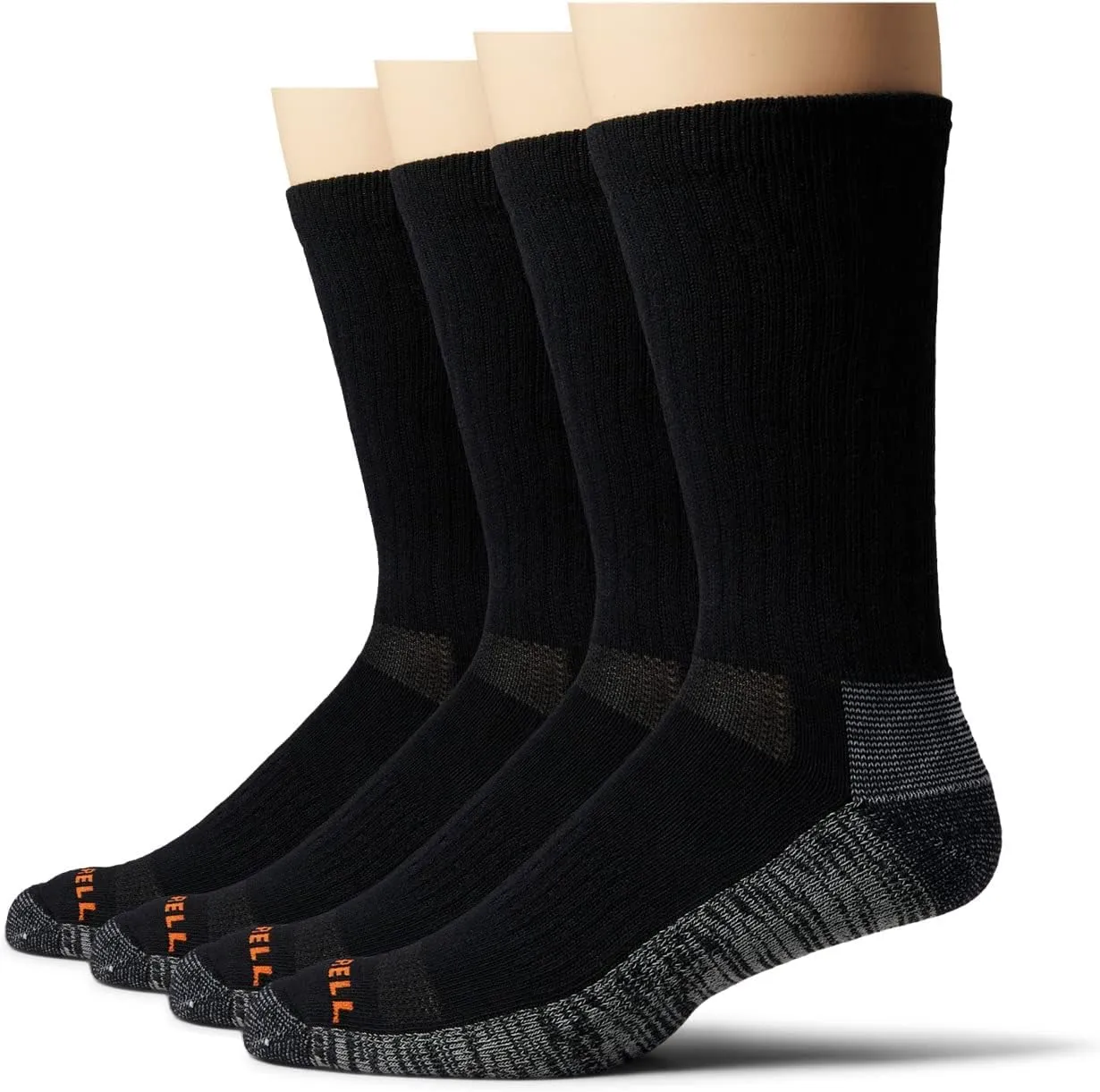 Merrell Standard Durable Everyday Work Crew Socks-3 Packs-Unisex Arch Support and Anti-Odor Cotton, Black (6 Pairs), L/XL (Men's 12.5-15 / Women's 14 )