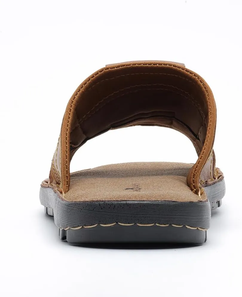 MGGMOKAY Men's Leather Slide Sandal Comfortable Anti-Slip Slides for Indoor Outdoor