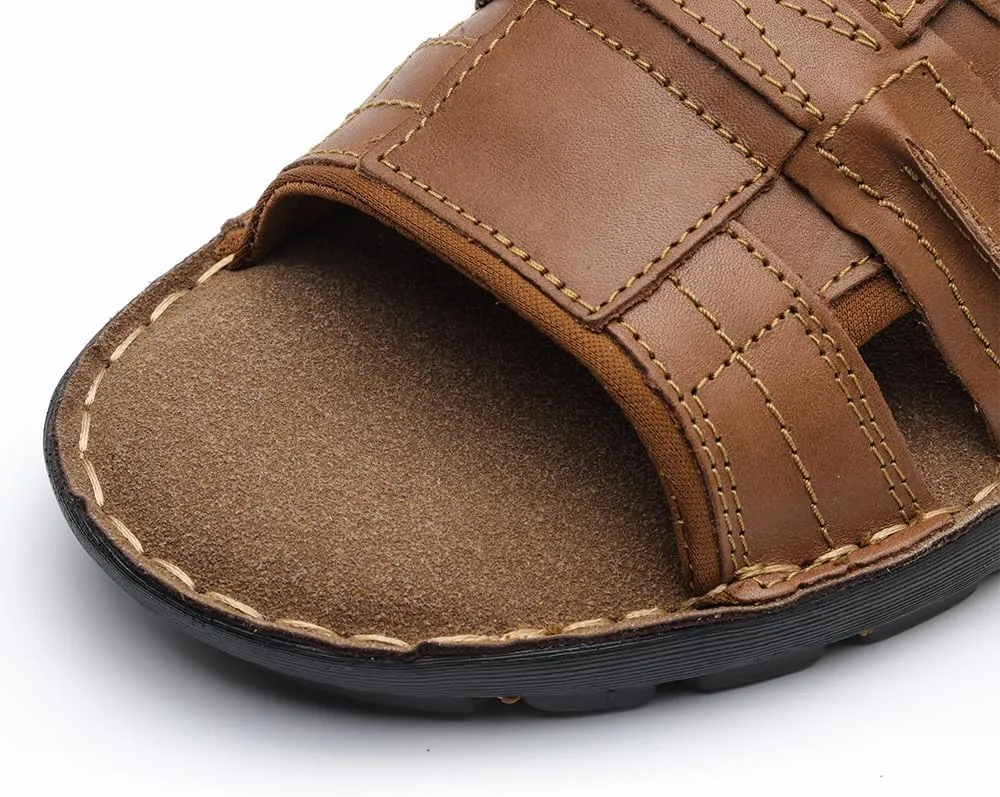MGGMOKAY Men's Leather Slide Sandal Comfortable Anti-Slip Slides for Indoor Outdoor