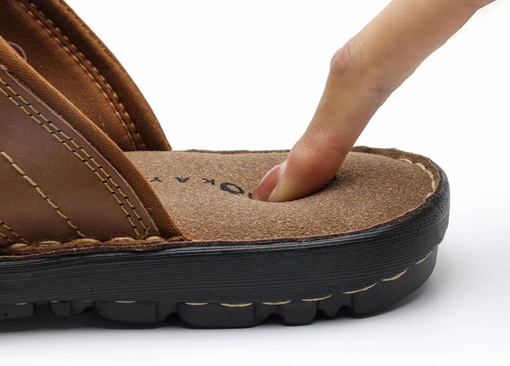 MGGMOKAY Men's Leather Slide Sandal Comfortable Anti-Slip Slides for Indoor Outdoor