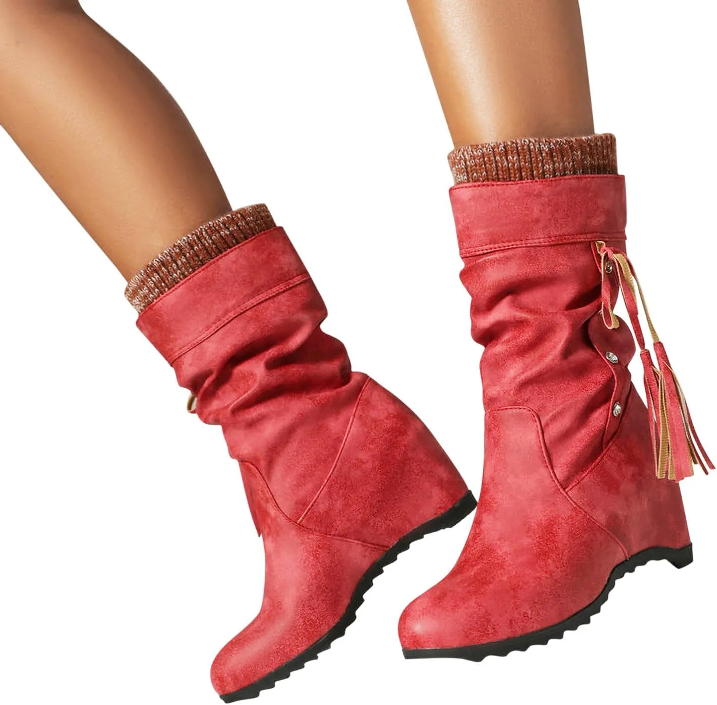 Mid Calf Booties for Women Fashion Office Leather Boots Almond Toe Western Cowgirl Cowboy Bootie Solid Casual Fall Short Boots