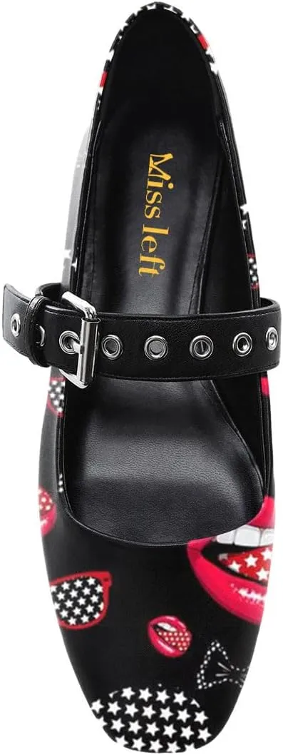 miss left Women Adorable Closed Square Toe Mary Jane Flats Buckle Straps Low Heel Pumps Comfort Ballroom Party Dress Shoes Size 4-16 US