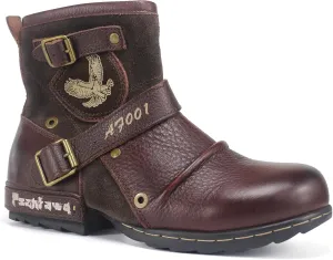 Motorcycle Boots Men Waterproof Leather -Retro Moto Biker Boots with Zip Up & Harness, Riding Combat Boots for Men Casual & Daily Wear