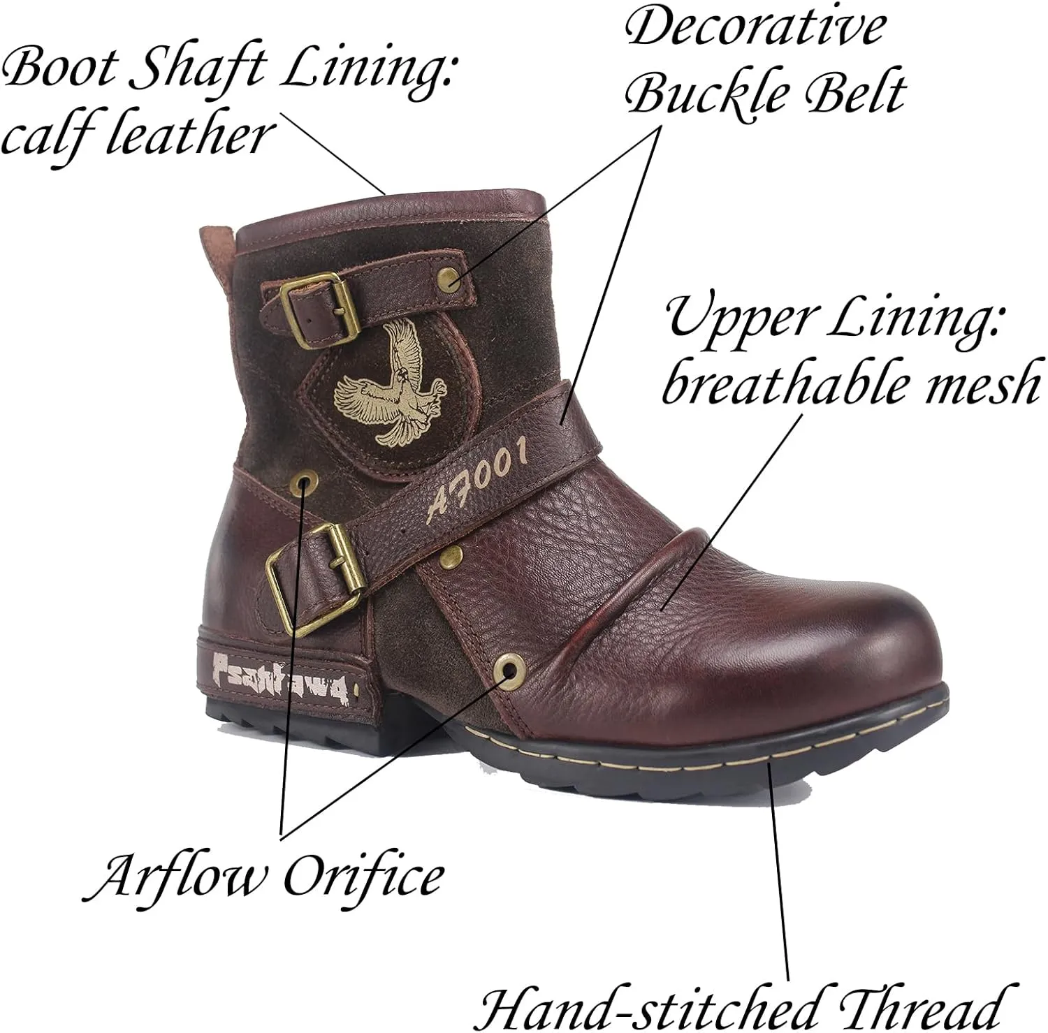 Motorcycle Boots Men Waterproof Leather -Retro Moto Biker Boots with Zip Up & Harness, Riding Combat Boots for Men Casual & Daily Wear
