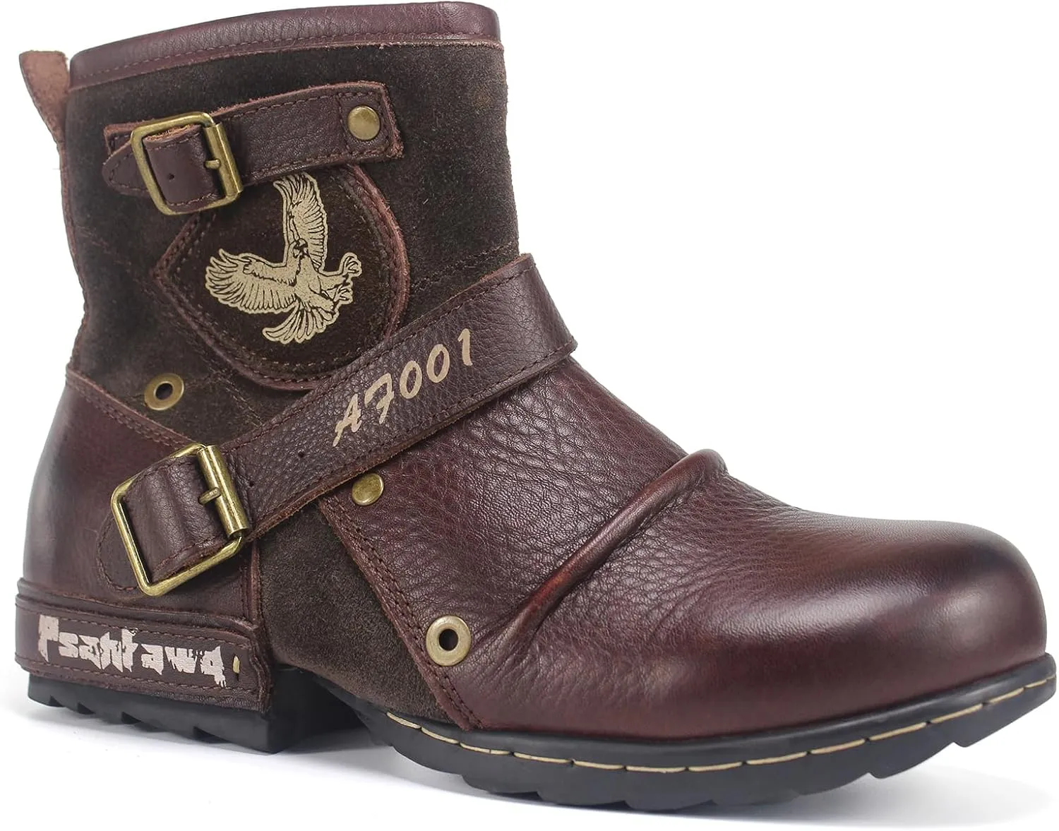 Motorcycle Boots Men Waterproof Leather -Retro Moto Biker Boots with Zip Up & Harness, Riding Combat Boots for Men Casual & Daily Wear