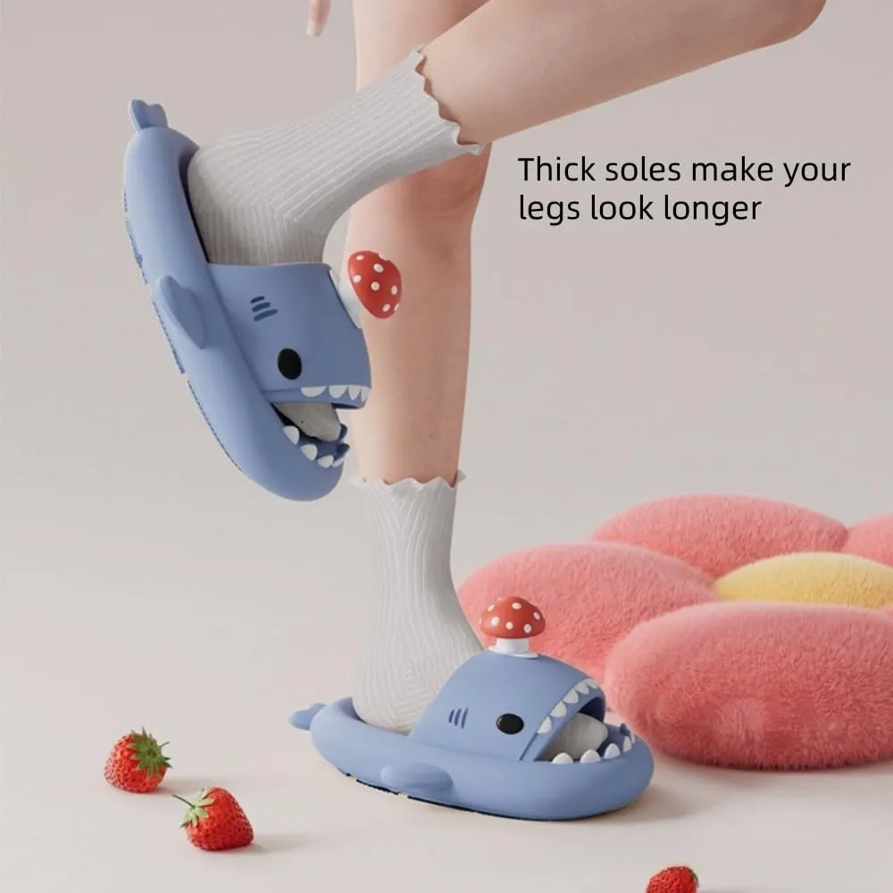 Mushroom Shark Slides, Unisex Non-slip Thick-soled 3D Cartoon Shark Slippers, Lightweight And Durable Beach Slippers For Summer