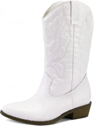 mysoft Women's Western Cowboy Boots Embroidered Mid-Calf Pointed Toe Cowgirl Boot