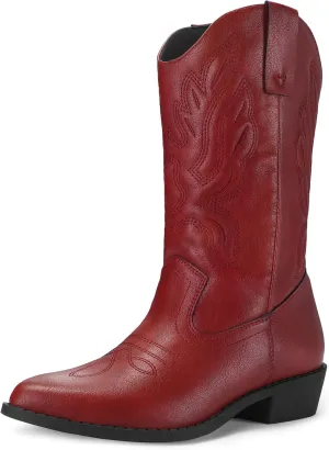 mysoft Women's Western Cowboy Boots Embroidered Mid-Calf Pointed Toe Cowgirl Boot