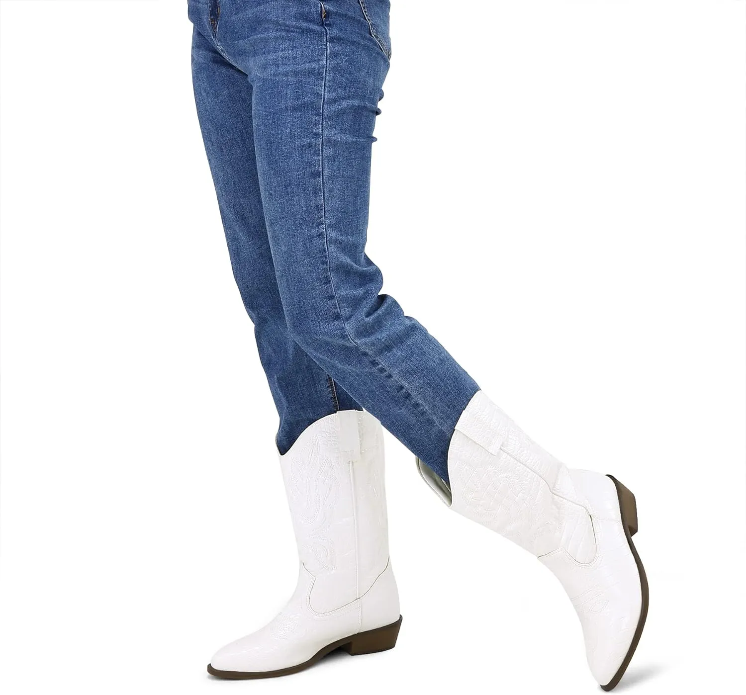 mysoft Women's Western Cowboy Boots Embroidered Mid-Calf Pointed Toe Cowgirl Boot