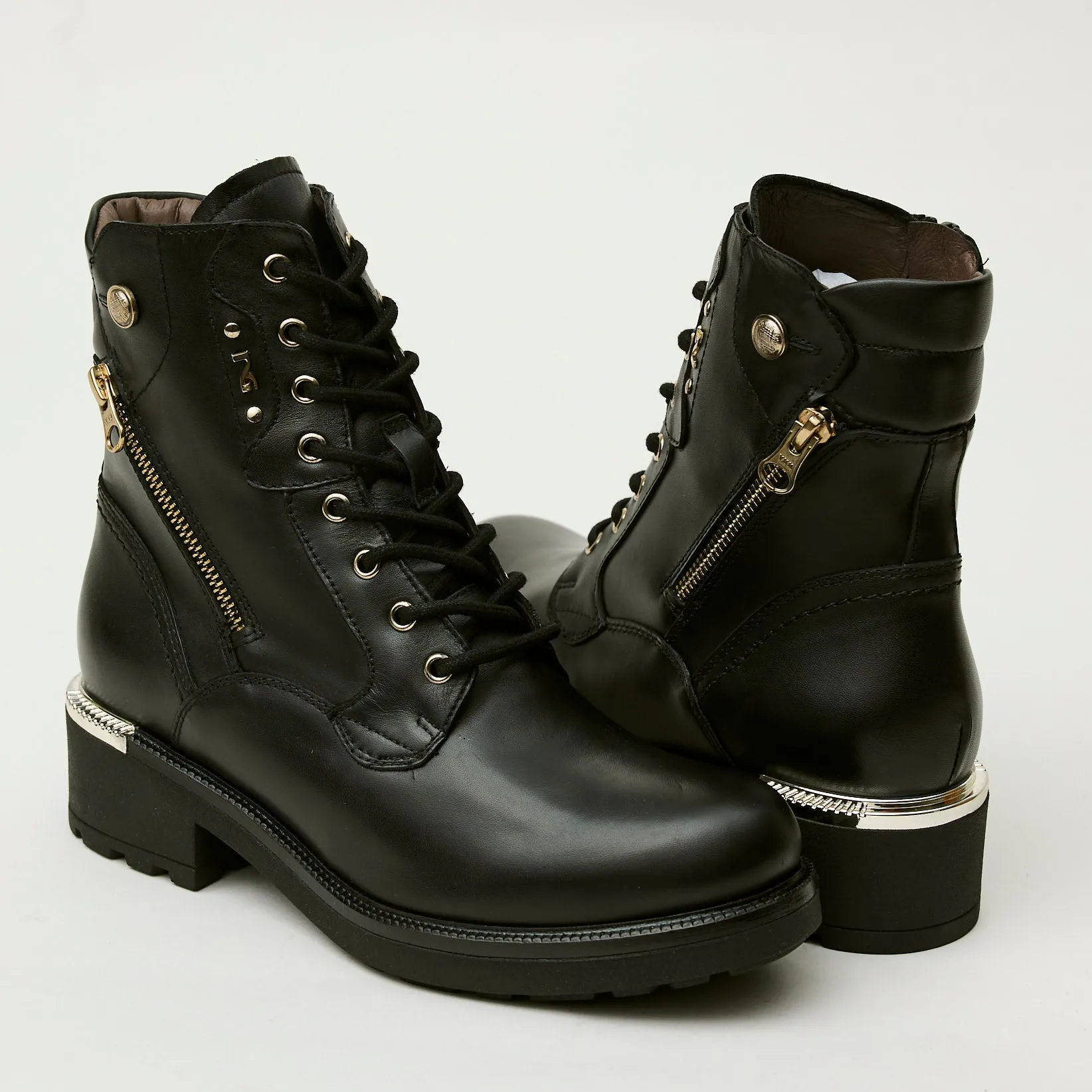 NeroGiardini Black Leather Military Style Boots