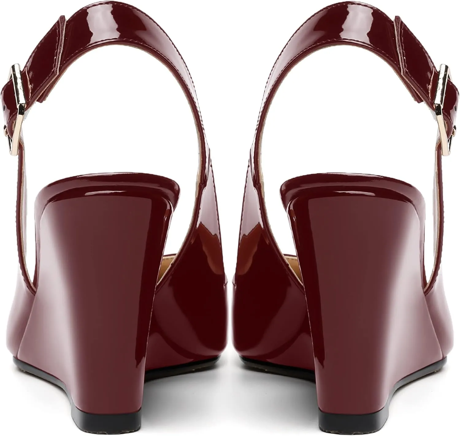 NUMALEO Womens Ankle Strap Bridal Buckle Pointed Toe Dress Patent Wedge High Heel Pumps Shoes 3.3 Inch