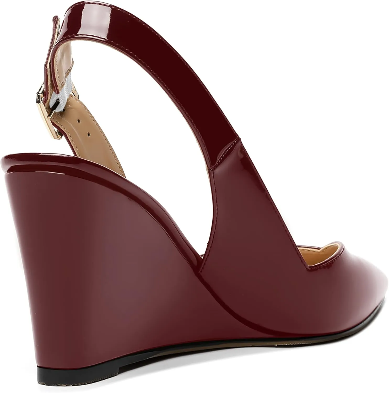 NUMALEO Womens Ankle Strap Bridal Buckle Pointed Toe Dress Patent Wedge High Heel Pumps Shoes 3.3 Inch