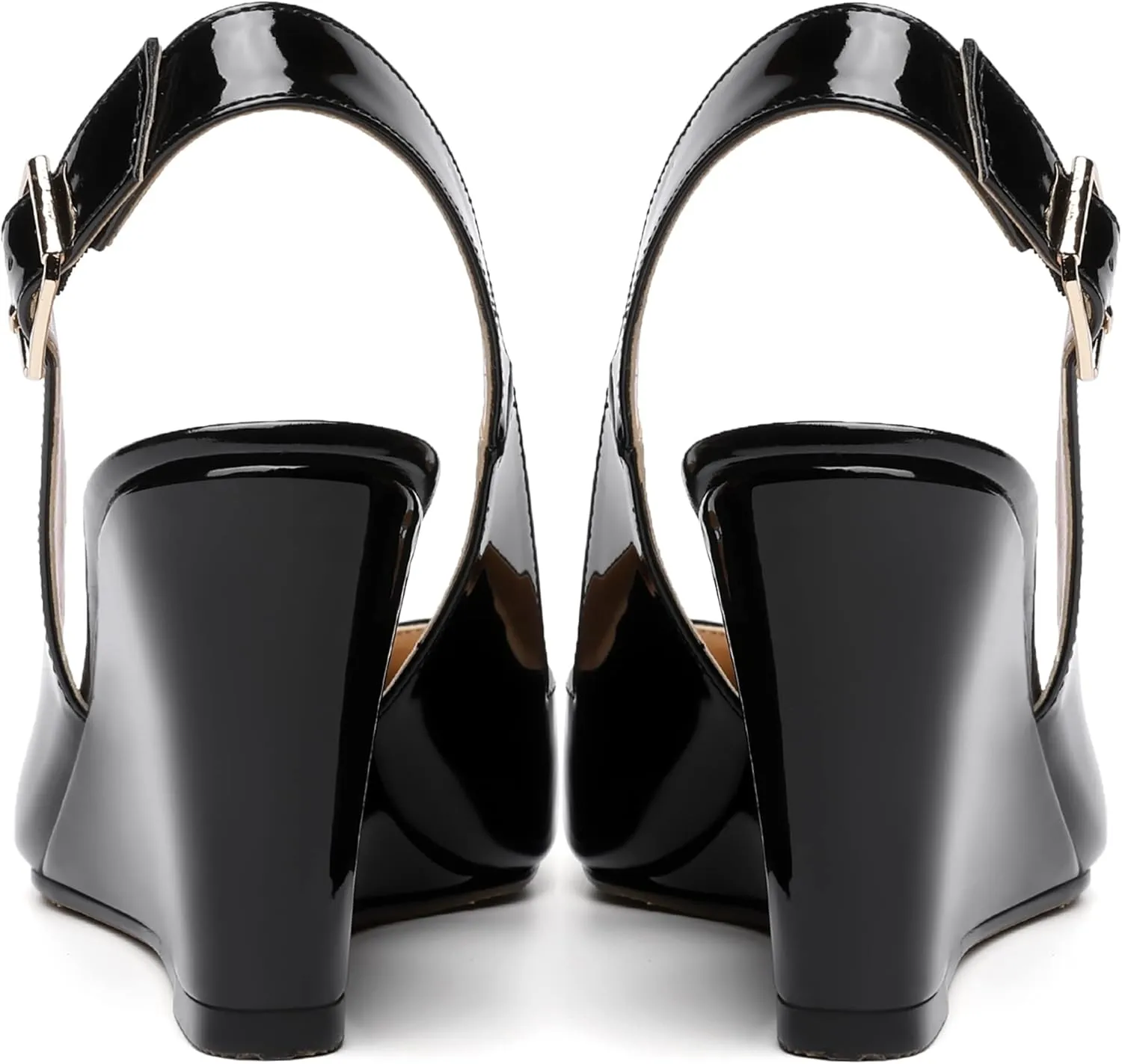 NUMALEO Womens Ankle Strap Bridal Buckle Pointed Toe Dress Patent Wedge High Heel Pumps Shoes 3.3 Inch