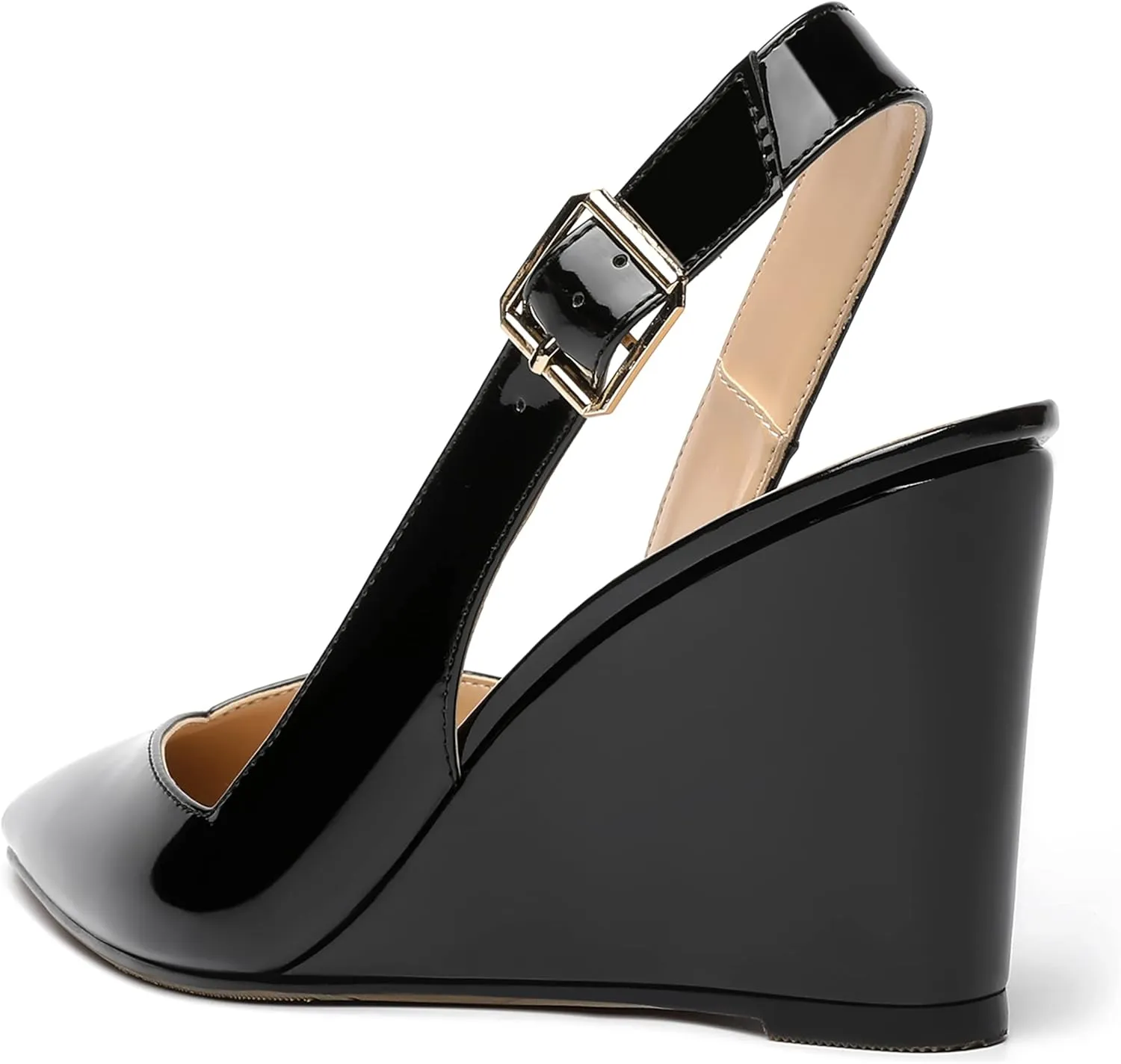 NUMALEO Womens Ankle Strap Bridal Buckle Pointed Toe Dress Patent Wedge High Heel Pumps Shoes 3.3 Inch