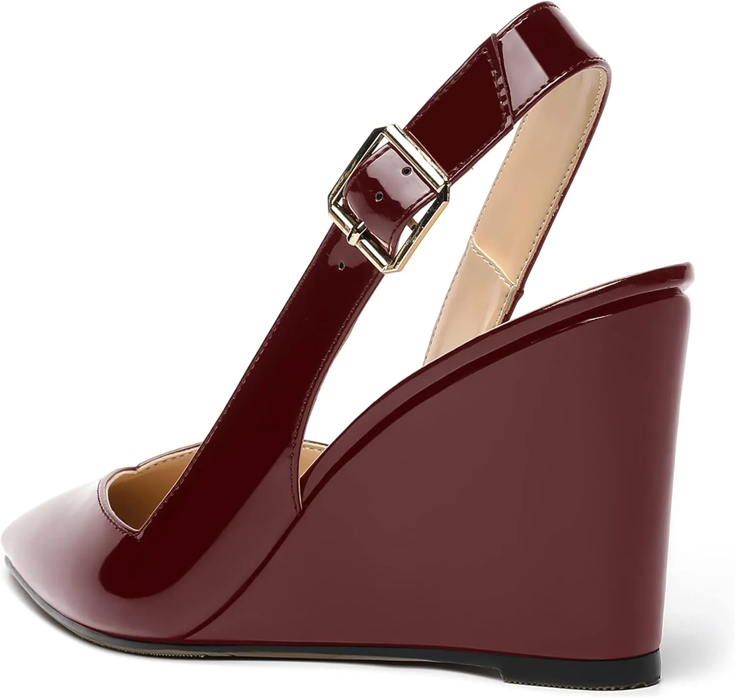 NUMALEO Womens Ankle Strap Bridal Buckle Pointed Toe Dress Patent Wedge High Heel Pumps Shoes 3.3 Inch