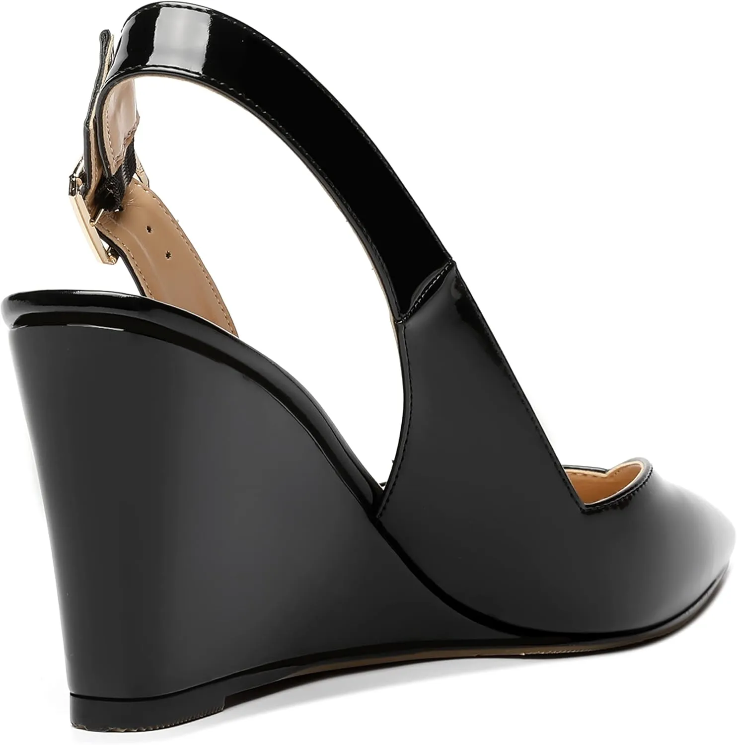 NUMALEO Womens Ankle Strap Bridal Buckle Pointed Toe Dress Patent Wedge High Heel Pumps Shoes 3.3 Inch