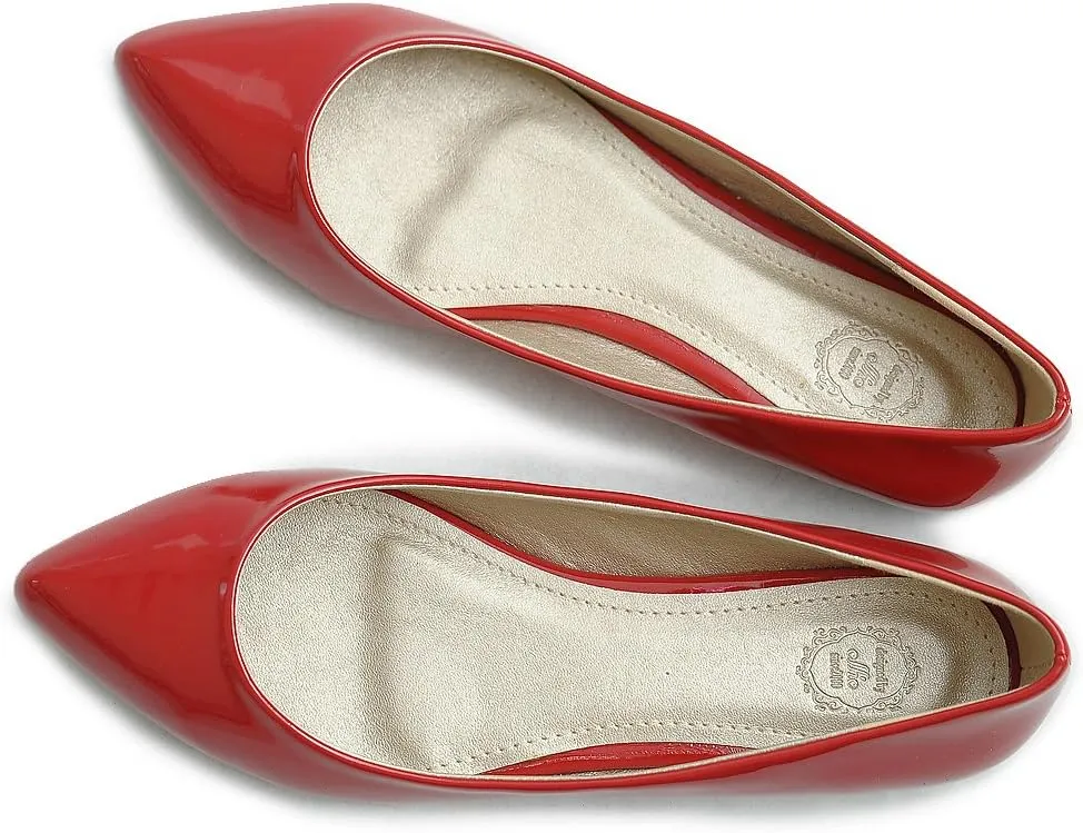 Ollio Women's Shoe Ballet Basic Pointed Toe Comfort Enamel Flat