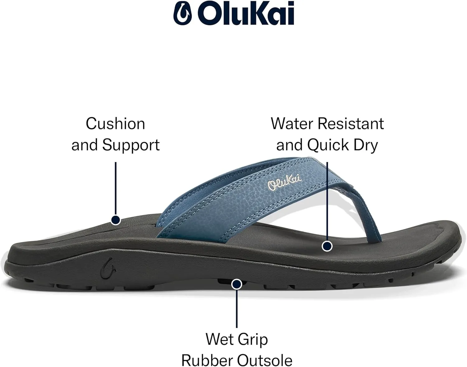 OLUKAI Ohana Men's Beach Sandals, Water Resistant Flip Flops, Arch Support & Comfort Fit, Lightweight & Durable, Enhanced Grip & Traction