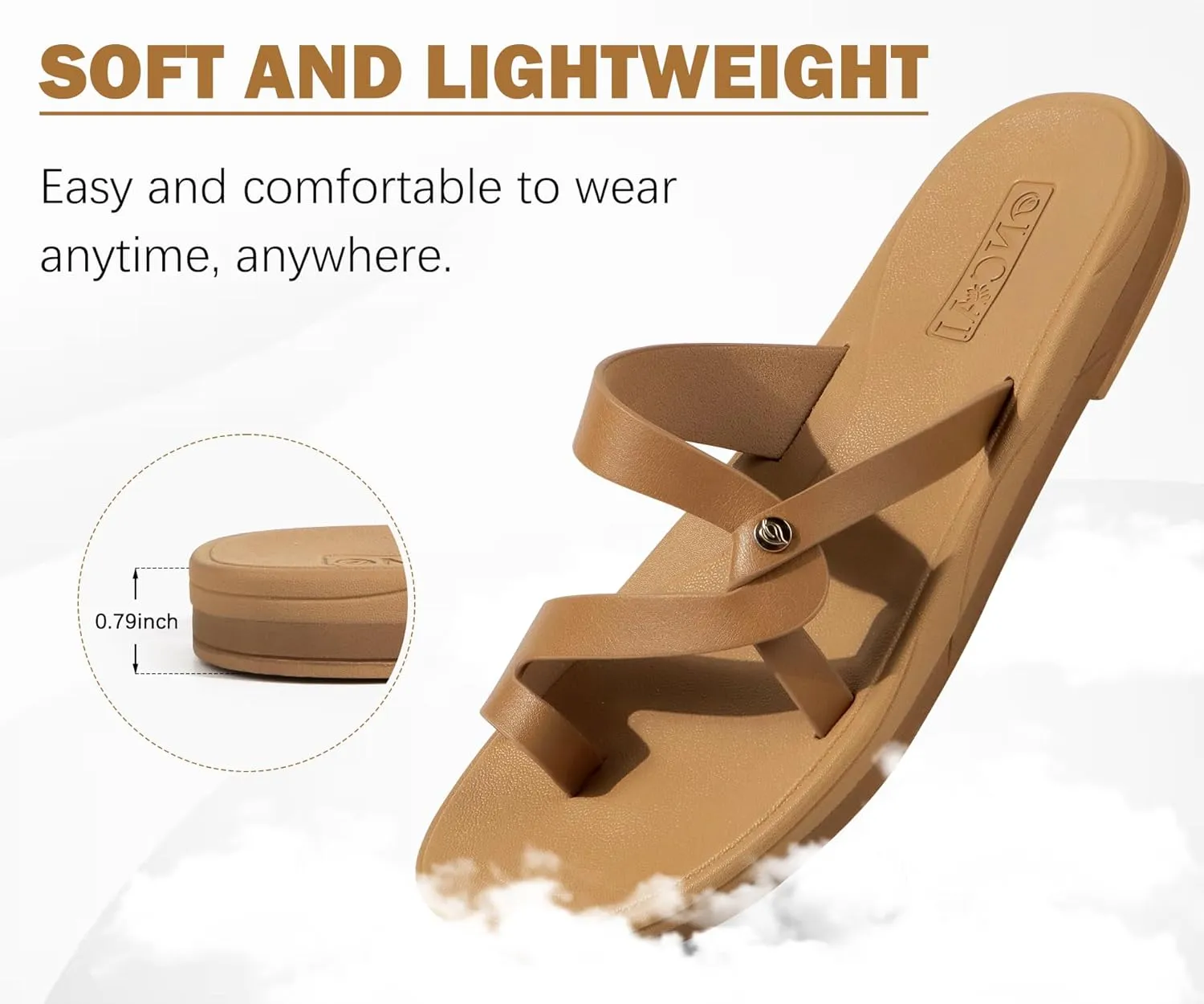 ONCAI Flat Sandals for Women Trendy Square Open Split-Toe Ring Summer Dressy Cross Strappy Slides Sandles with Slip-on Rubber Soles