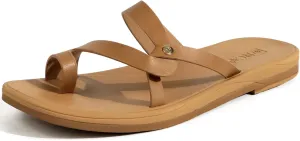 ONCAI Flat Sandals for Women Trendy Square Open Split-Toe Ring Summer Dressy Cross Strappy Slides Sandles with Slip-on Rubber Soles