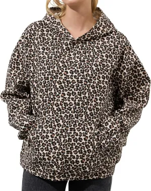 Oversized Leopard Print Hoodie for Women Men Long Sleeve Hooded Sweatshirts Cute Pullover with Pocket