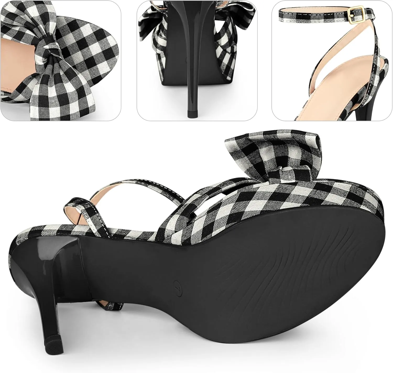 Perphy Bow Platform Stiletto Heel Plaid Heels Sandals for Women