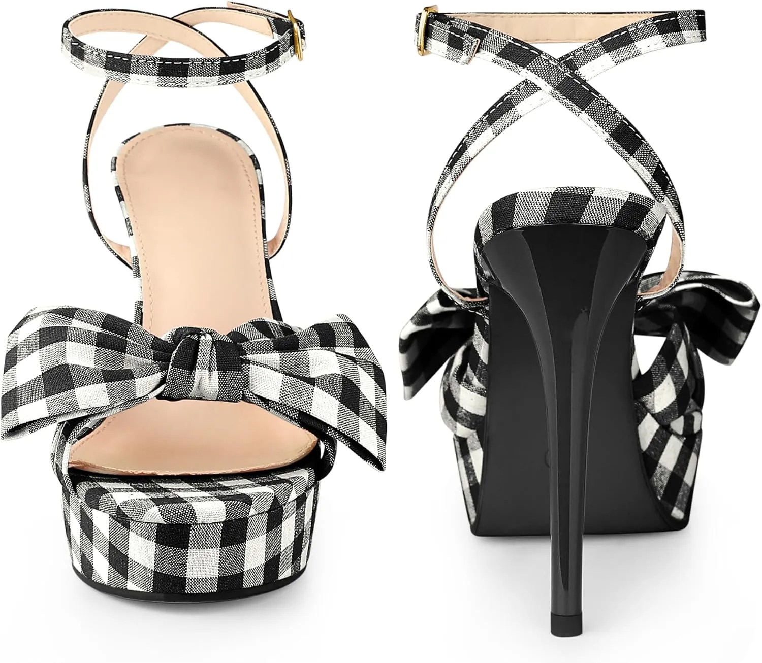 Perphy Bow Platform Stiletto Heel Plaid Heels Sandals for Women