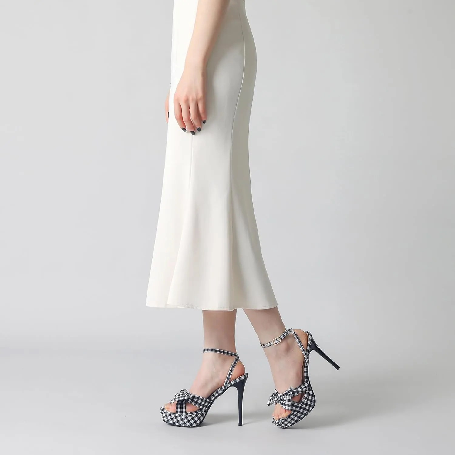 Perphy Bow Platform Stiletto Heel Plaid Heels Sandals for Women