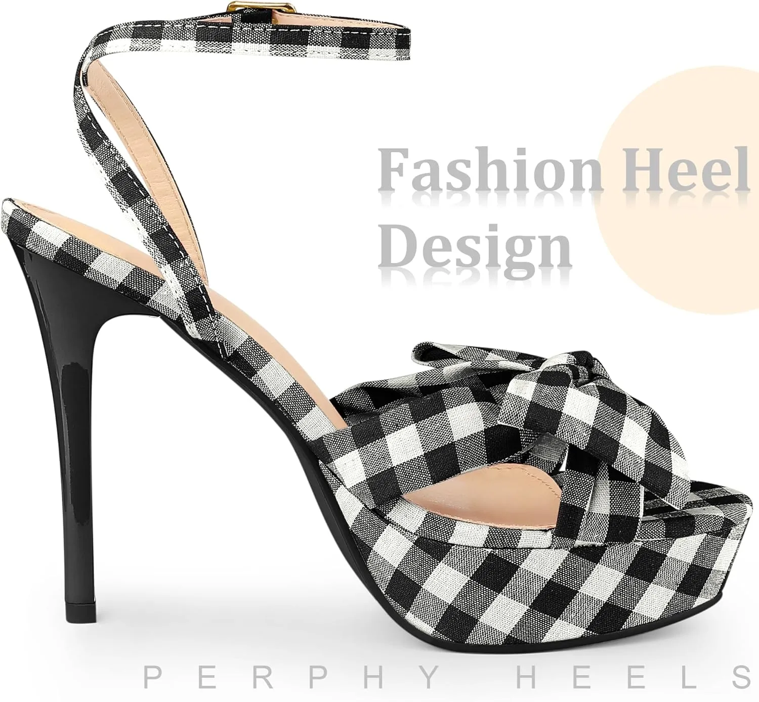 Perphy Bow Platform Stiletto Heel Plaid Heels Sandals for Women