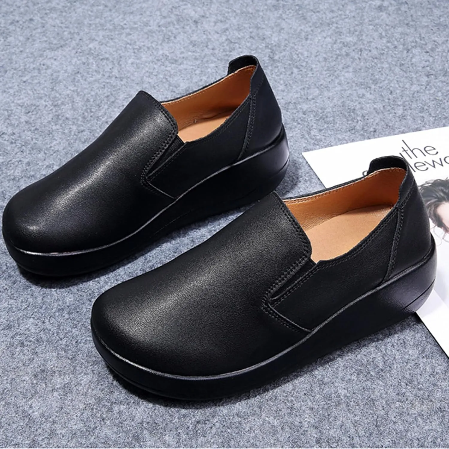 Platform Slip-On Rocker Sneakers for Women Arch Support Walking All Day Fashion Wide Round Toe Comfort Thick Wedge Loafers Casual Daily Work Walking Shoes