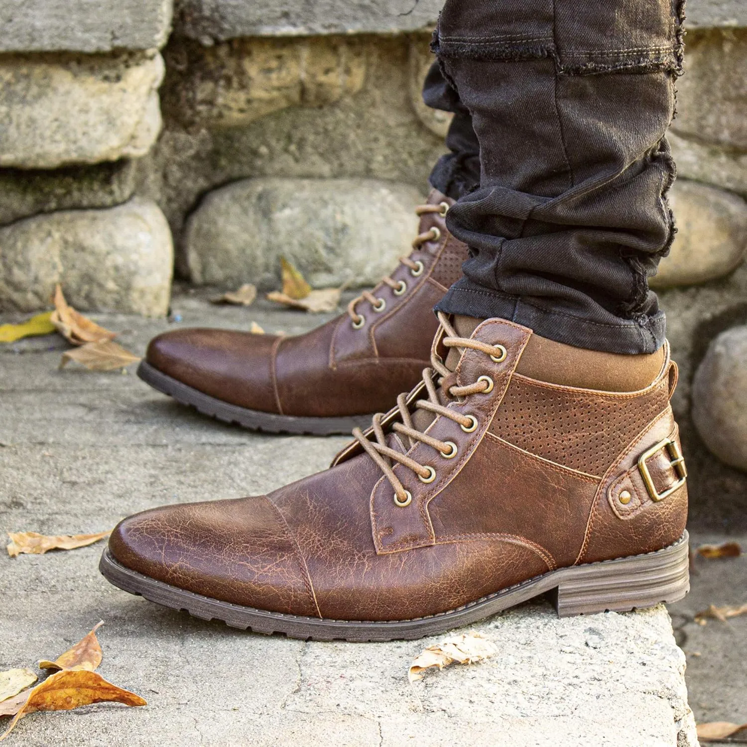 Polar Fox Ronny MPX806037 Mens Casual Work Lace Up Classic Motorcycle Combat Boots