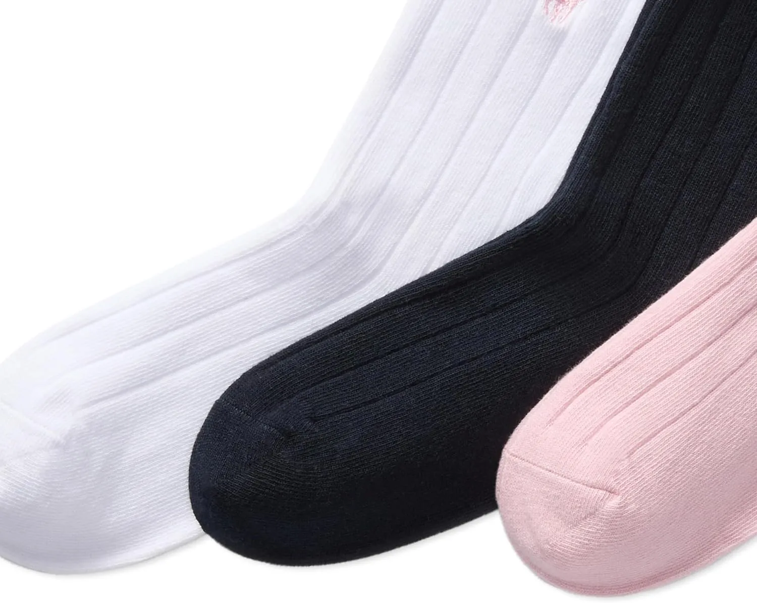 POLO RALPH LAUREN Girls Solid Rib Dress Crew Socks 3 Pair Pack Sustainable Cotton Comfort