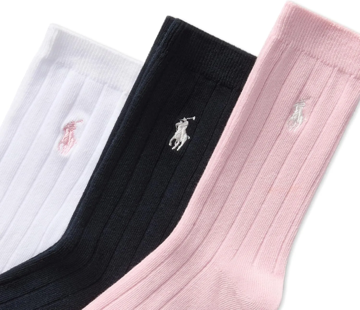 POLO RALPH LAUREN Girls Solid Rib Dress Crew Socks 3 Pair Pack Sustainable Cotton Comfort