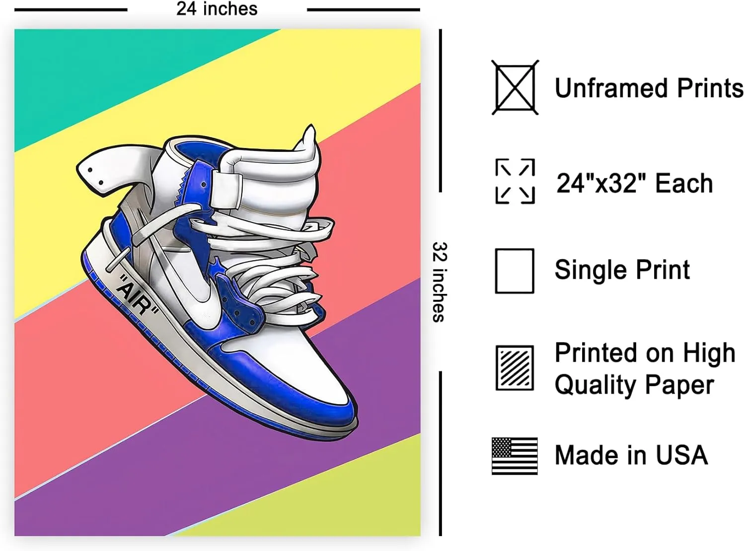 Poster Master Sneaker Poster - Cool Shoe Print - Fashion Art - Rainbow Art - Shoes Art - Modern Art - Trendy Art - Chic Boho Art - Graffiti Art - Bedroom or Living Room Decor - 24x32 UNFRAMED Wall Art