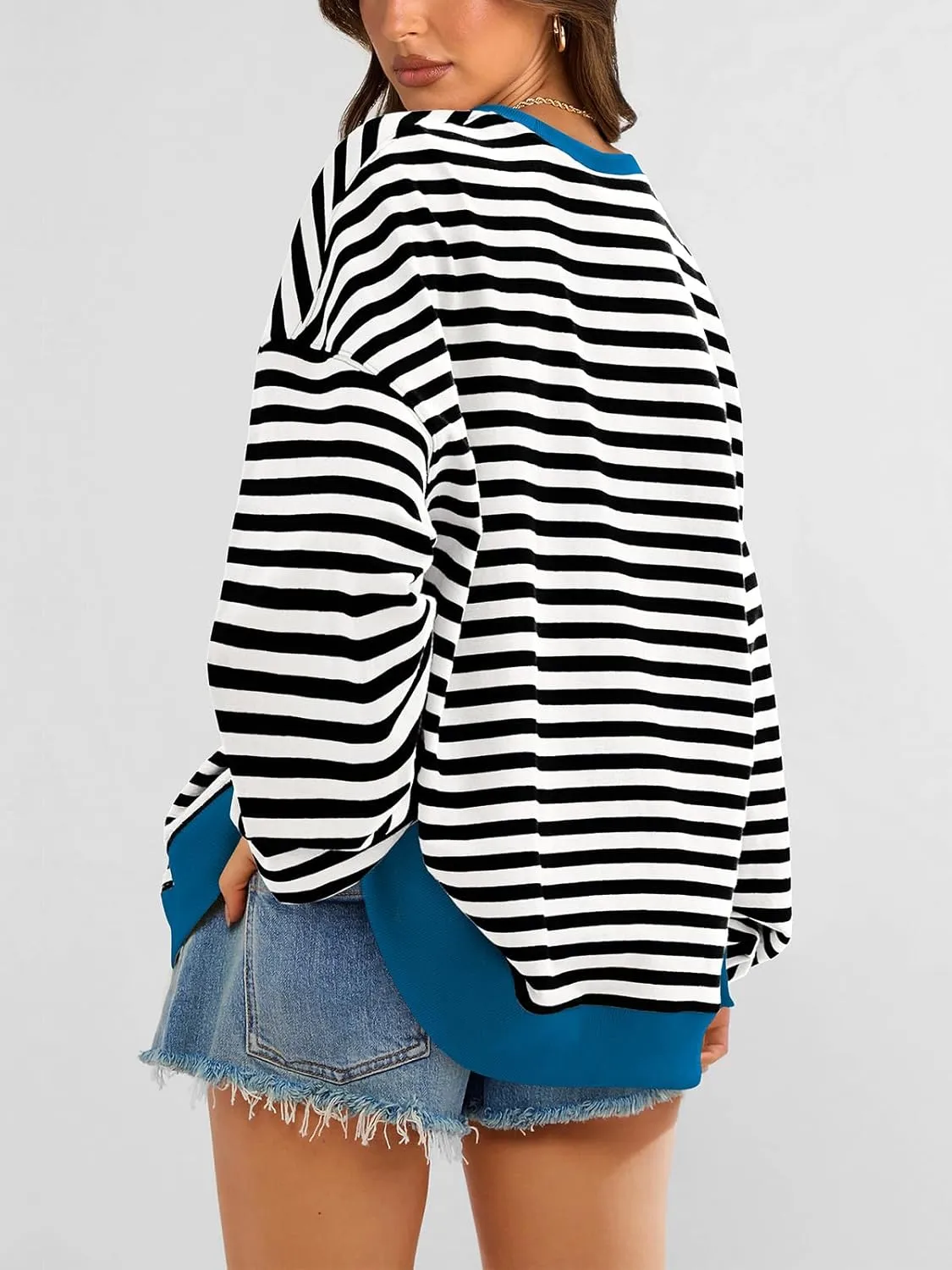 PRETTYGARDEN Womens Striped Oversized Sweatshirt Color Block Crew Neck Long Sleeve Casual Loose Pullover Top Y2K Clothes