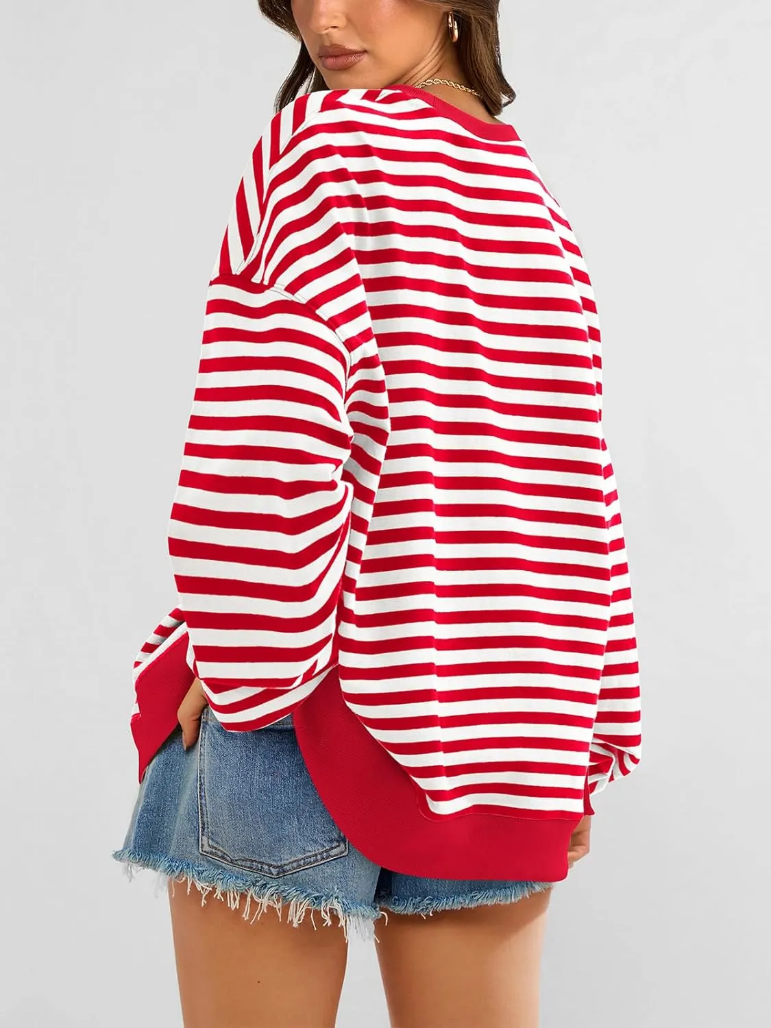 PRETTYGARDEN Womens Striped Oversized Sweatshirt Color Block Crew Neck Long Sleeve Casual Loose Pullover Top Y2K Clothes