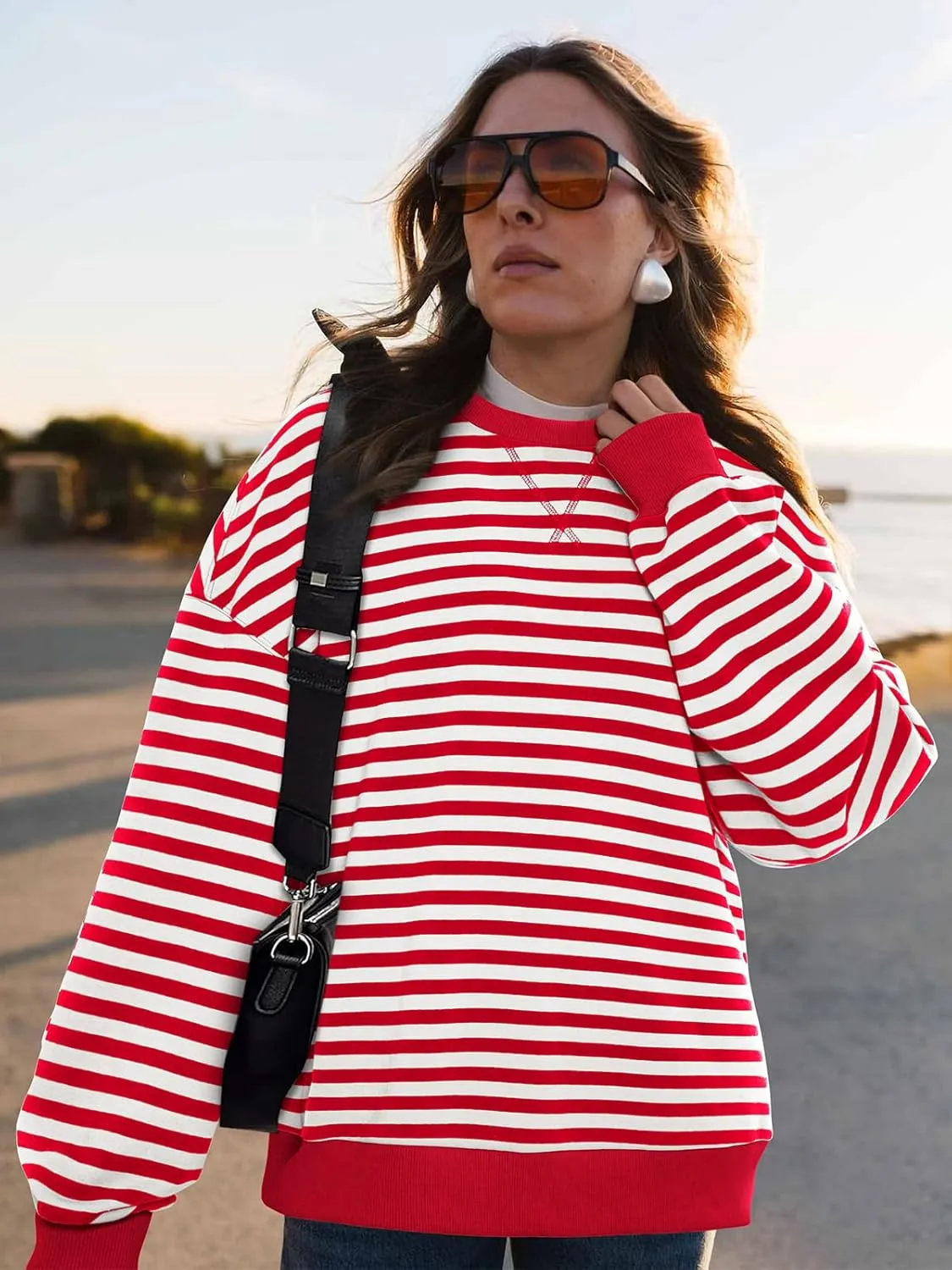PRETTYGARDEN Womens Striped Oversized Sweatshirt Color Block Crew Neck Long Sleeve Casual Loose Pullover Top Y2K Clothes
