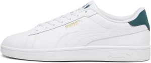 PUMA Mens Smash 3.0 Leather Sneaker, PUMA Mens White-Malachite-PUMA Mens Gold, 12