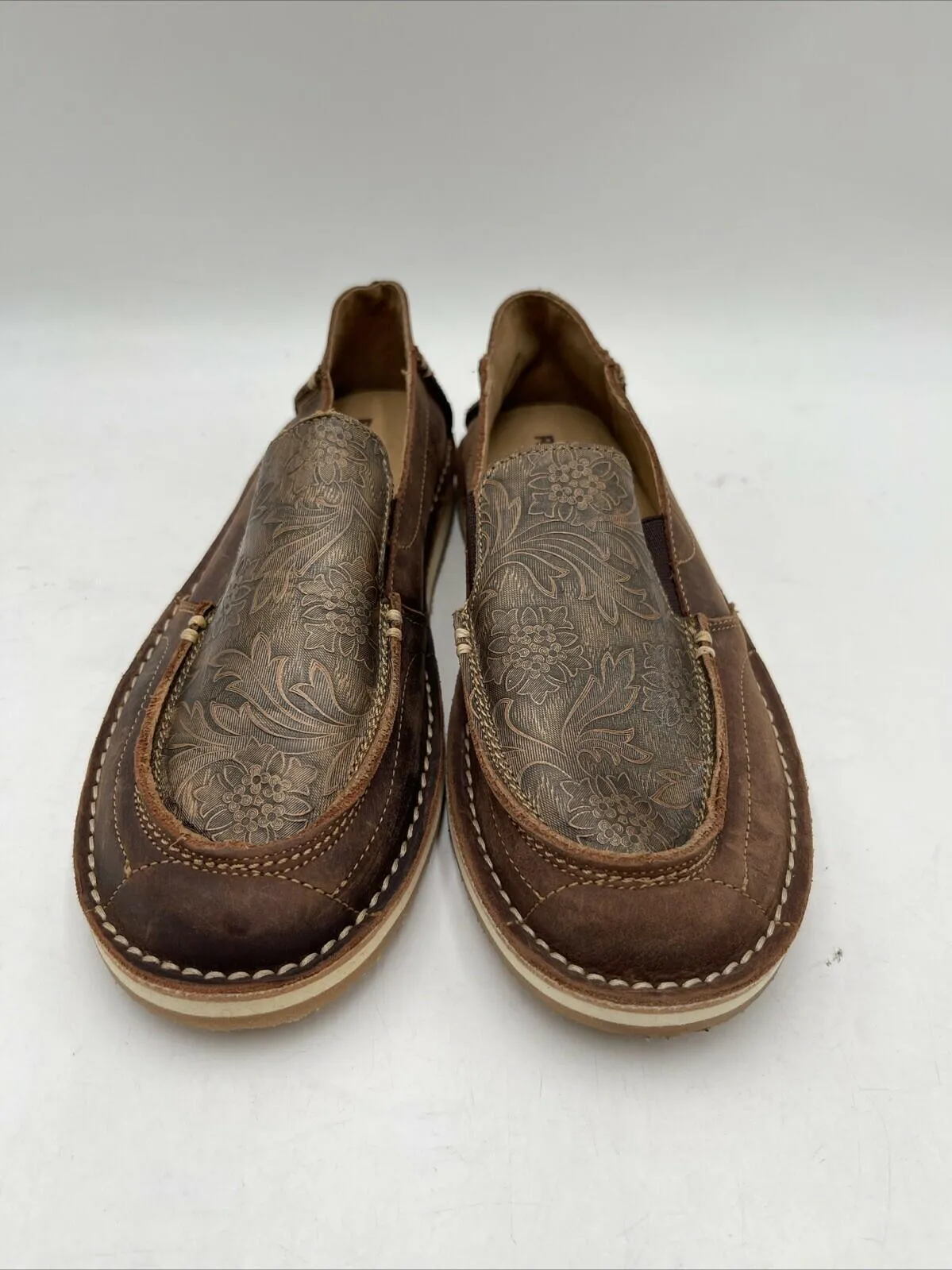 RANK 45 Women's Amberlin Textured Print Pull On Casual Shoe Brown Size 7 - Very Good