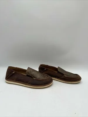 RANK 45 Women's Amberlin Textured Print Pull On Casual Shoe Brown Size 7 - Very Good