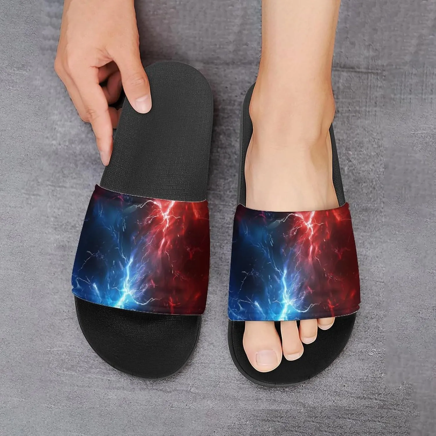 Red And Blue Thunder Funny Slippers Slides Sandals Shower Home House Shoes Non Slip Soft Sole Shoe For Men Women Bathroom