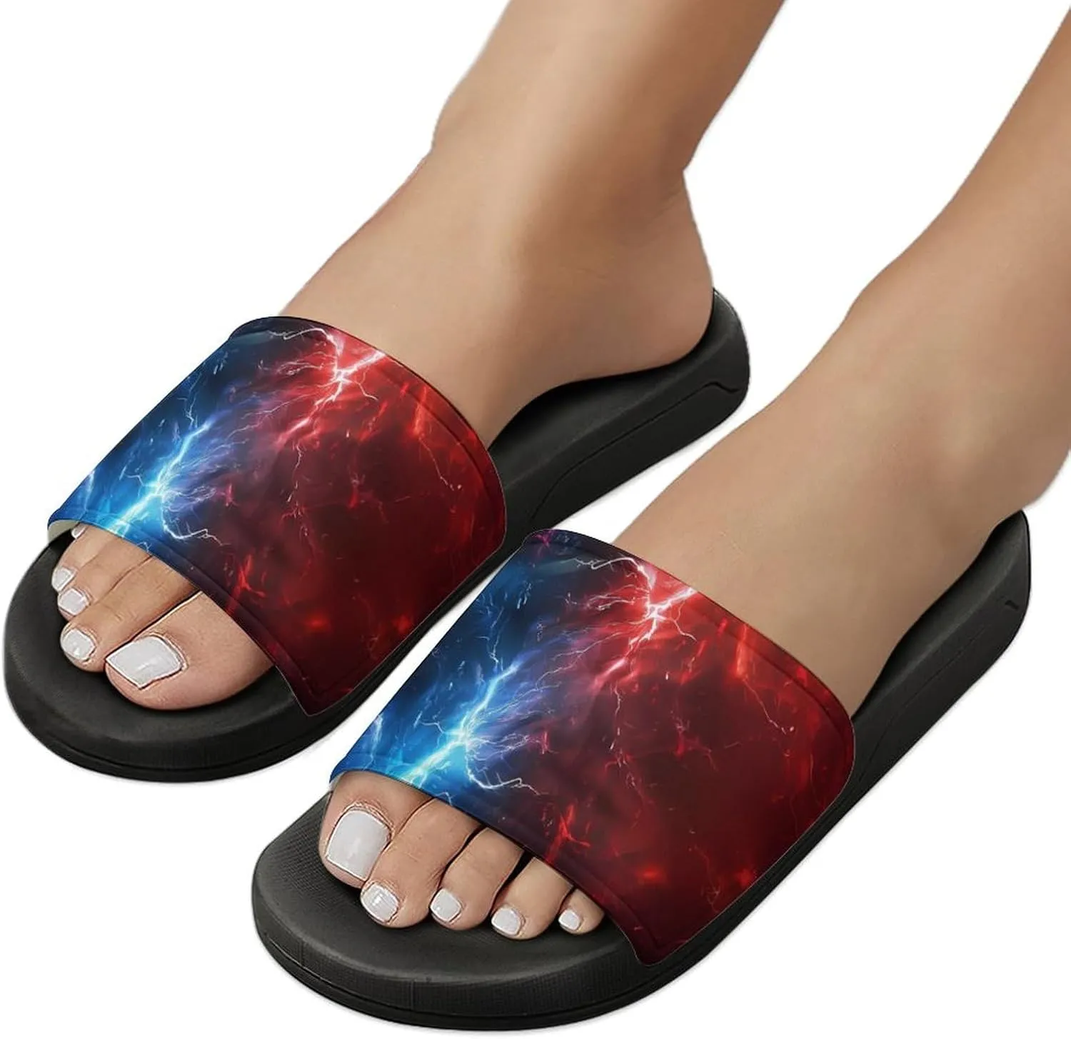 Red And Blue Thunder Funny Slippers Slides Sandals Shower Home House Shoes Non Slip Soft Sole Shoe For Men Women Bathroom