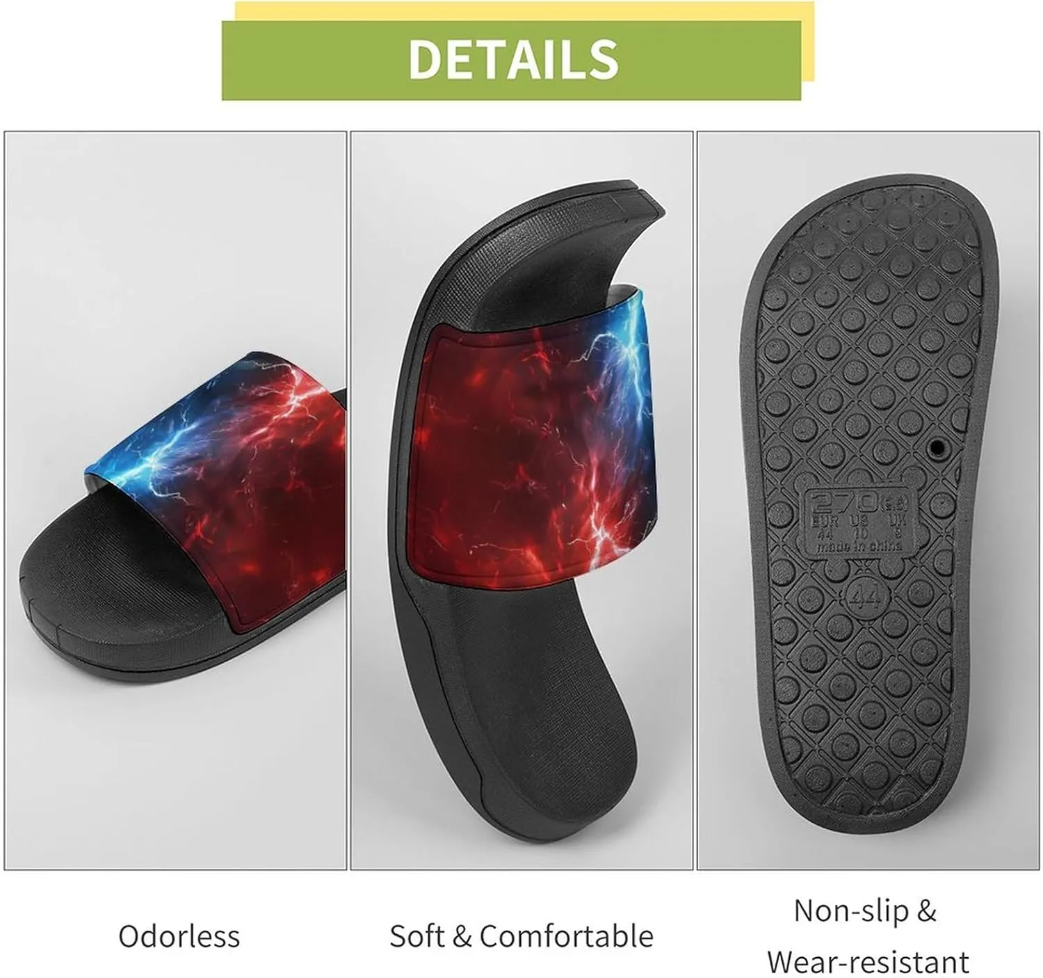 Red And Blue Thunder Funny Slippers Slides Sandals Shower Home House Shoes Non Slip Soft Sole Shoe For Men Women Bathroom