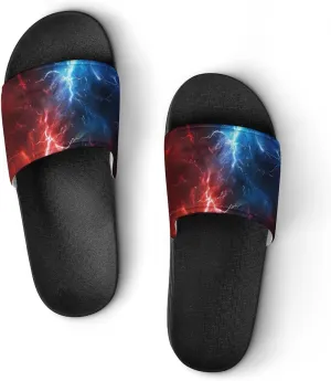 Red And Blue Thunder Funny Slippers Slides Sandals Shower Home House Shoes Non Slip Soft Sole Shoe For Men Women Bathroom
